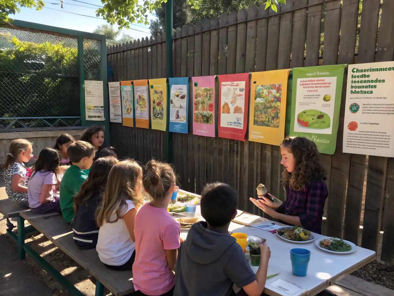 An educational workshop in progress, with children learning about marine life and the importance of environmental conservation. The image should convey a sense of learning and engagement.